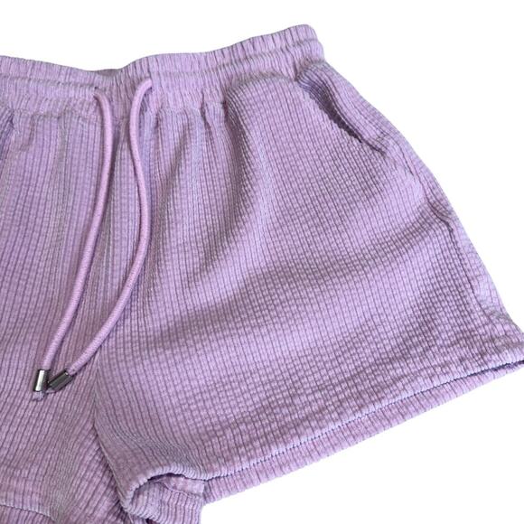 Forever 21 Lavender Purple Soft Velour Textured  Drawstring Pocket Shorts Large - Picture 3 of 5